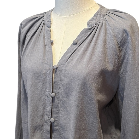Faherty Naomi Linen Blend Balloon Sleeve Gray Button Down Blouse Womens Small - Picture 3 of 13